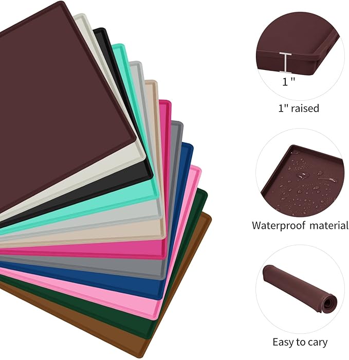Dog Food Mat,Silicone Waterproof Food Tray,Non Slip Pet Bowl Mats Placemat,1" Raised Edge,Suitable for Most Small and Medium Sized Pets,32" x 24"