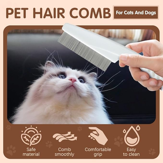 2 Pack Multifunctional Pet Comb, Upgrade Pet Grooming Brush Magic Tear Stain Removal Fine Tooth Stainless Massage Comb Kit for Puppies and Dogs (Purple)