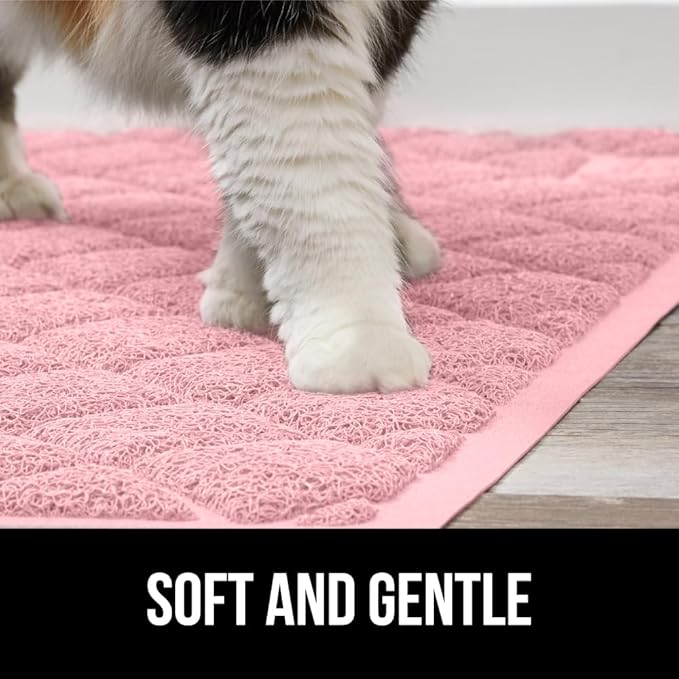 GORILLA GRIP Cat Litter Box Mat, 35x23, Water Resistant, US Designed Kitty Litter Trapping Mats, Easy to Clean, Scatter Control, Less Mess and Clean Floors, Kitten Supplies for Indoor Cats, Light Pink