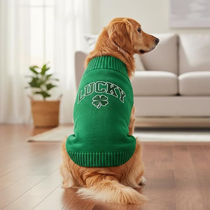Personalized Dog Sweater, Custom Knit Sweater with Clover Embroidery, St. Patrick's Day Design for Dogs, Ideal Gift for Dog Owners, Pet Apparel Gift#3