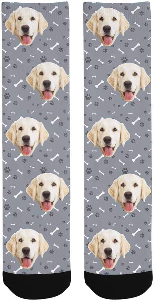MyPupSocks Custom Personalized Photo Pet Face Socks, Cat and Dog Tracks Paws Bones Crew Socks with Picture for Men Women