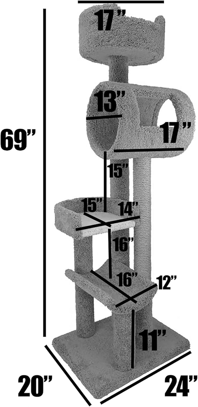 New Cat Condos 140003- Solid Wood Cat Climbing Tower Cat Tree, Gray