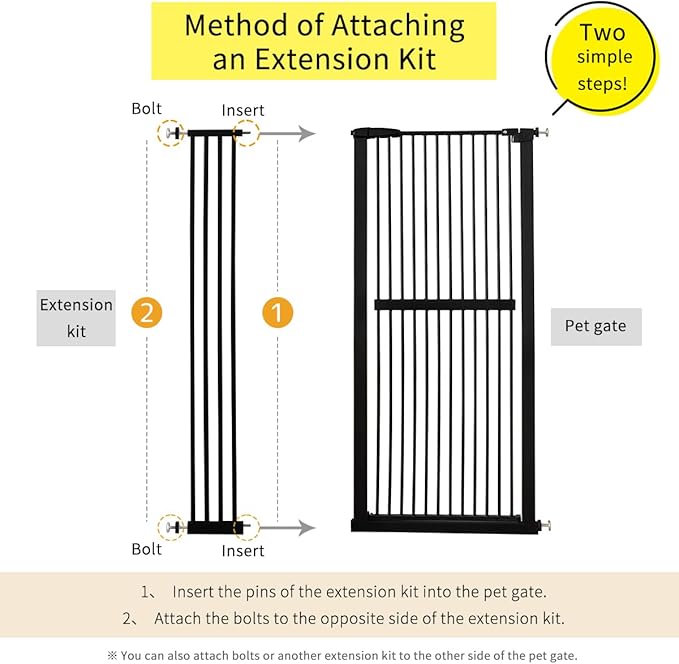 Lumizone Extra Tall Pet Gate 55.12" High Pressure Mounted 8.27" Wide Extension kit 1.37" Gap (Black, 55.12" H× 8.27" W, Extension)