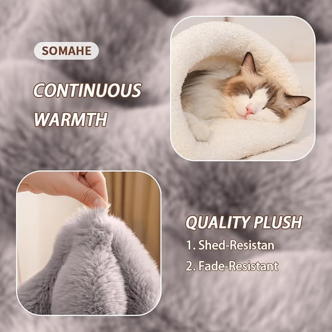 Self-Warming Cat Sleeping Bag, Enclosed Hooded Snuggle Sack with Dual-Side Plush Cat Cave Bed, Portable Foldable Pet Sleeping Pod for Indoor & Travel, Anti-Static, 21.7"x17.7"Grey
