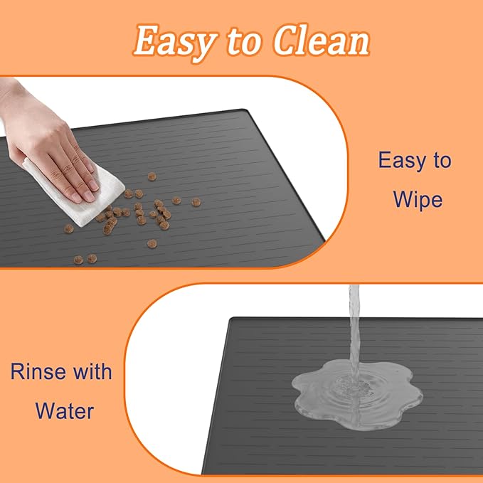 40"x30" XXL Silicone Dog Feeding Mat, 1.5MM Extra Thick Dog Bowl Mat for Food and Water, Large Non-Slip Placemat with High Edges for Dogs Bowls, Easy to Clean, Brown