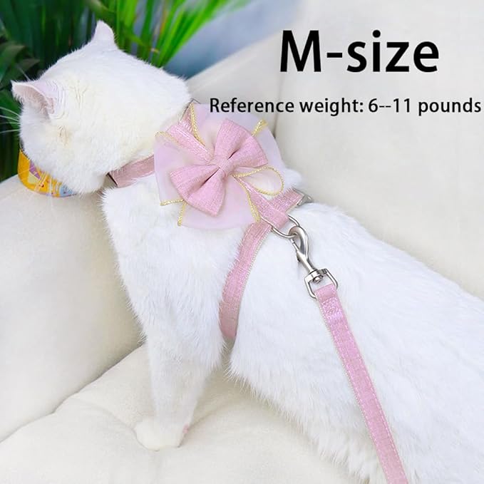 Adjustable Cat Harness with Leash and Bow-Tie, for Small to Medium Cats, Pink (Pink, M)