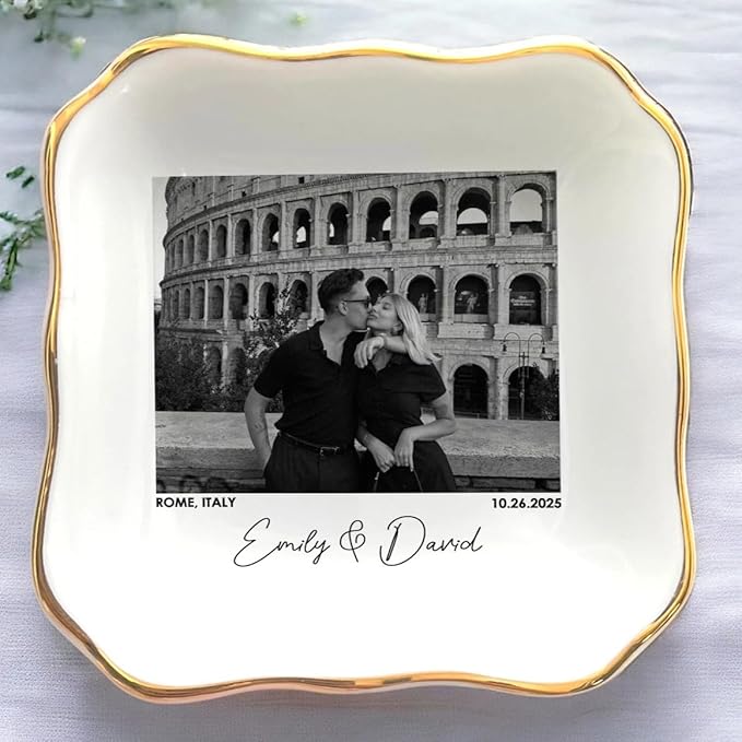 Custom Couple Portrait Photo Ring Dish, Personalized Picture Trinket Tray, Engagement Ring Dish, Wedding Jewelry Tray Keepsake Valentines Gift for Her Him Wife Husband