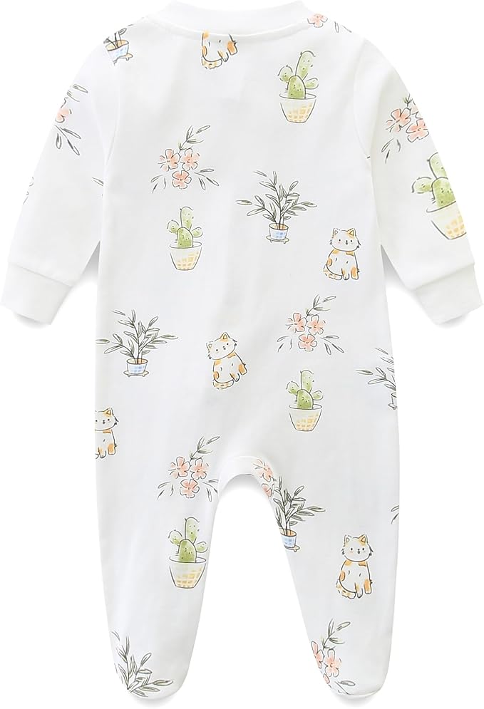 Neutral Baby Clothes Boy Girl Footed Cotton Long Sleeve Double Zipper Onesie