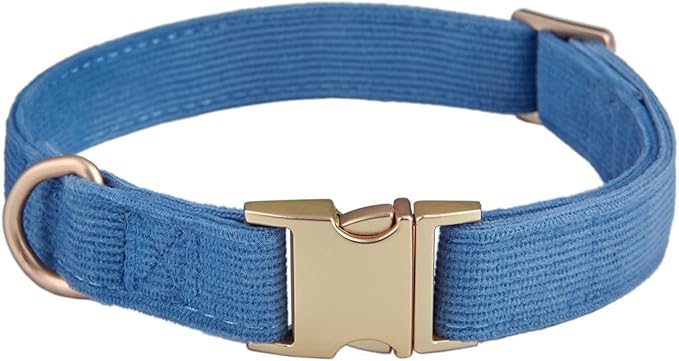 Soft Cotton Dog Collar with Metal Buckle Adjustable Heavy Duty Comfy Corduroy Collars for Small Medium Large Dogs,Blue,Medium