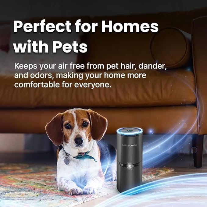 Lab Charge Small Ionic Air Purifier for Home & Bedroom – Silent HEPA Filter – Covers 250 Sq Ft - Free Cleaner for Pets, Hair, Smoke, Dust, Odors & Dander – Compact & Black Design - Pack of 4