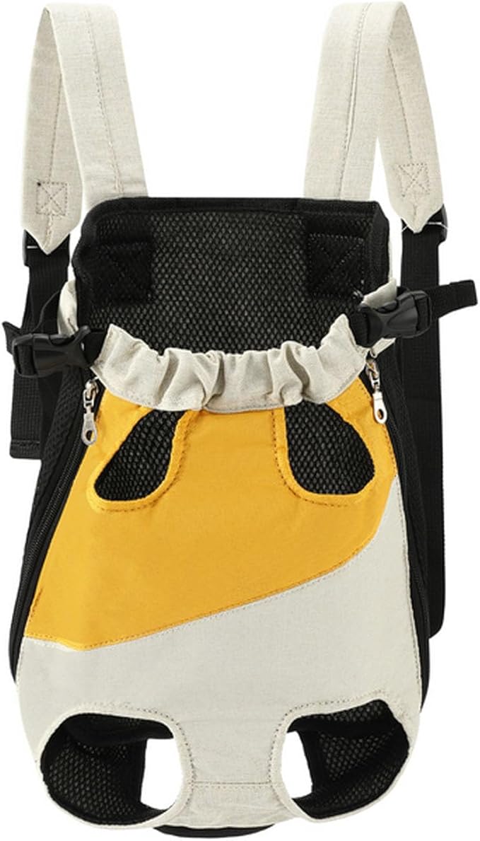 Lightweight Pet Backpack Carrier for Small Dogs & Cats - Easy-Fit Adjustable Straps, Basic Legs-Out Design, Durable for Daily Use (Fits Pets Under 15lb) (Yellow-White Color-Blocked, X-Large)
