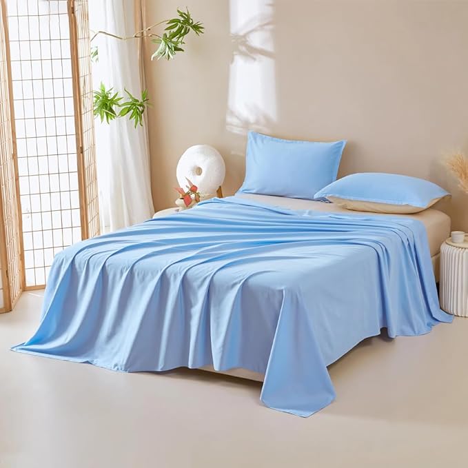 DUJUIKE Waterproof Bed Cover for Dog and Cats,Pet Hair Resistant Bed Sheet Cover, Protective Bed Liner Cover with 100% Waterproof Breathable Thin Fabric (Sky Blue, King 98 * 90 inch)