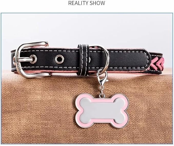 Double-Sided Personalized Dog Tags for Pets - pet ID tag, Laser Engraved Dog tag, Name tag for Dog Collar, Dog Tags for Large Dogs (Pink, Bone-Shaped-Large)