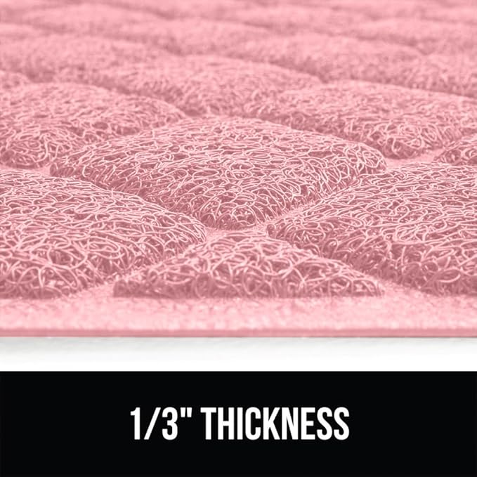GORILLA GRIP Cat Litter Box Mat, 47x35, Water Resistant, US Designed Kitty Litter Trapping Mats, Easy to Clean, Scatter Control, Less Mess and Clean Floors, Kitten Supplies for Indoor Cats, Light Pink