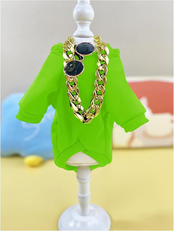 QWINEE 3Pcs Dog Hoodie Cat Apparel Dog Custume Set with Necklace and Sunglasses Pet Clothes for Puppy Small Medium Dogs Cats Green Medium