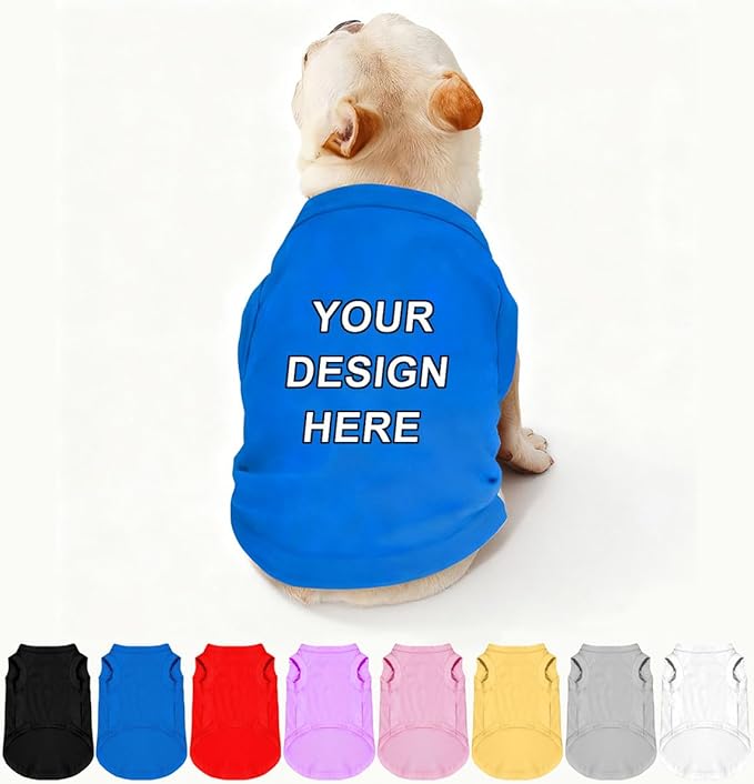 Custom Dog Shirt Pet T Shirts for Small Medium Large Dogs Customized Clothes with Image Logo Text Breathable Sleeveless Tank Top Personalized Outfits Puppy Apparel Blue, S