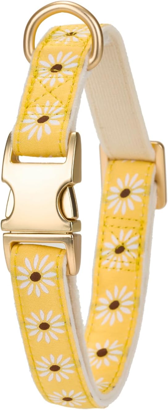 Woven Dog Collar with Metal Buckle Adjustable Jacquard Retro Dog Collars for Small Medium Large Dogs(Daisy,L)
