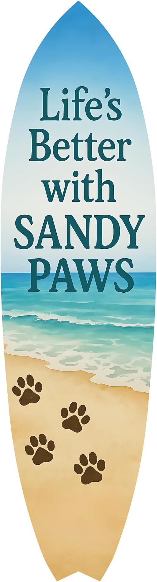 JennyGems Outdoor Decorative Surfboard Wall Art, Pet Wall Decor for Porch, Pool, Fence, PVC Beach House Decoration, Life's Better Sandy Paws, 3 foot