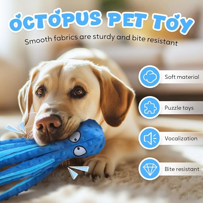 Octopus Dog Toys, No Stuffing Crinkle Dog Toys for Aggressive Chewers, Durable Interactive Chew Toys for Small, Medium and Large Dogs Training and Reduce Boredom (Purple)