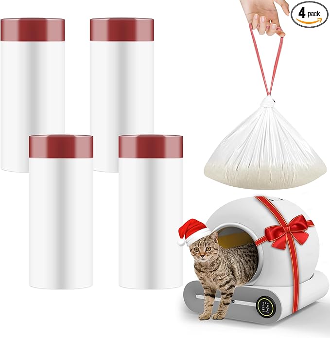 80 Count Self-Cleaning Litter Box Liners for MeoWant MW-SC01/MW-SC02, Extra-Thick Drawstring Trash Bags 17.7x19.68 in, Odor-Proof Cat Waste Disposal