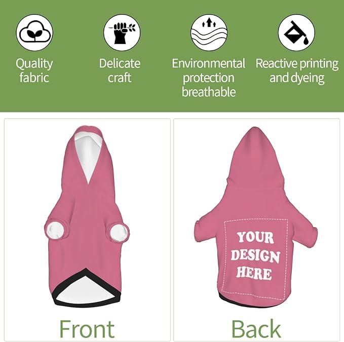 Personalized Chihuahua Dog Hoodie, Custom Pet Warm Sweatshirt Costume with Name Number Photo, Customize ID Clothes for Pupppy Kitten Dogs Cats, DarkPink, XXS