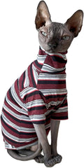 Vintage Stripes Sphynx Hairless Cats Shirt Cotton Cat Turtleneck Pet Clothes Kitten T-Shirts with Sleeves for Sphynx Cats (Old School, Medium)