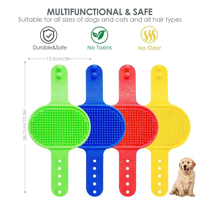 4 Pack Dog Grooming Brush, Premium Soft Silicone Pet Bath Brushes with Adjustable Handle, Shampoo Soothing Comb for Wet Dry Long Short Haired Dogs & Cats Massaging, Deshedding