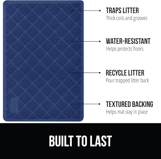 GORILLA GRIP Cat Litter Box Mat, Water Resistant, US Designed Kitty Litter Trapping Mats, Easy to Clean, Scatter Control, Less Mess and Clean Floors, Kitten Supplies for Indoor Cats, 24x17 Navy Blue