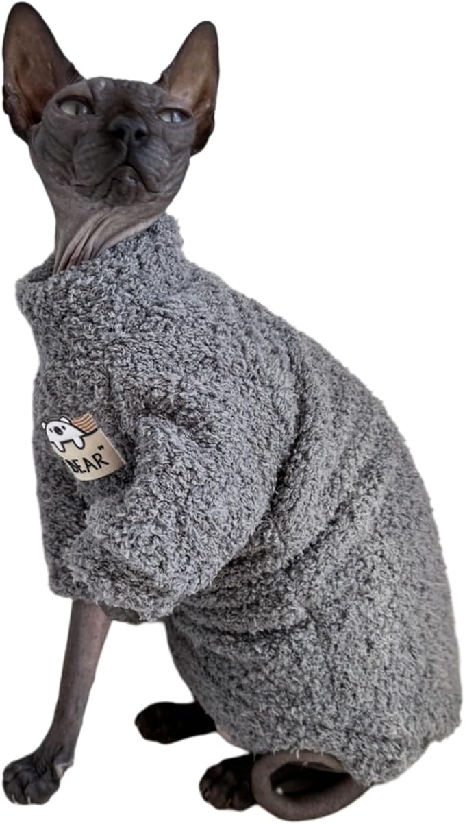 Sphynx Cat Clothes Hairless Cat Super Soft Warm Fleece T Shirt Elastic Winter Sweater Outfit, Pet Clothes for Sphynx Cat Coat for Cats and Small Dogs Apparel (Grey, X-Large)