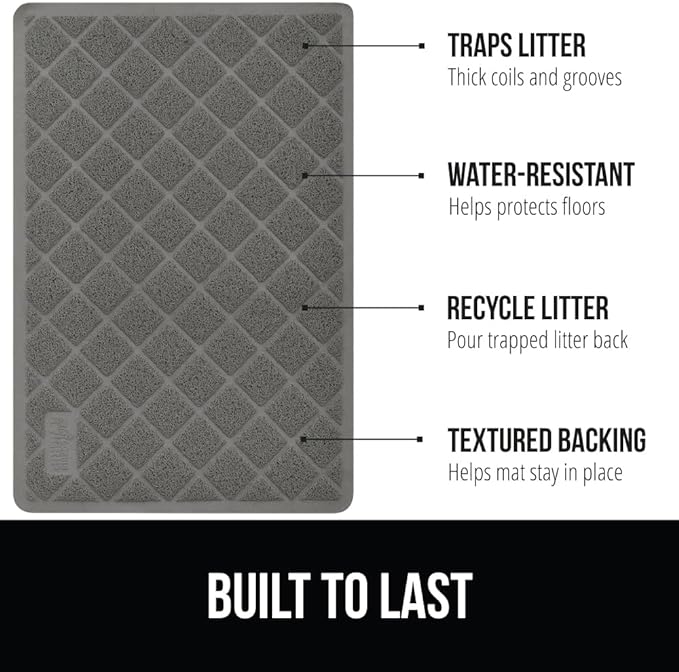 GORILLA GRIP Cat Litter Box Mat, 47x35, Water Resistant, US Designed Kitty Litter Trapping Mats, Easy to Clean, Scatter Control, Less Mess and Clean Floors, Kitten Supplies for Indoor Cats, Grey