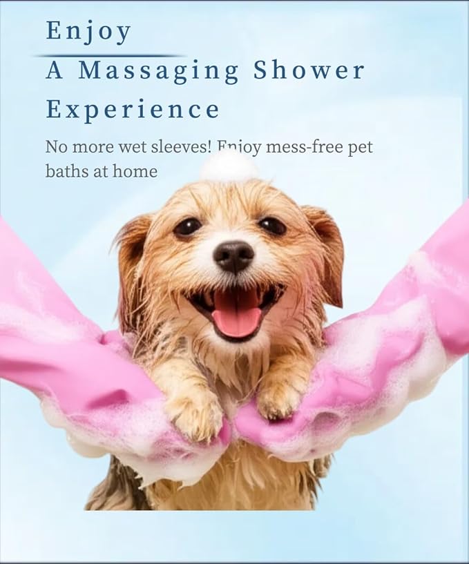 Dog Bathing Gloves - Long-Sleeved Silicone Gloves, High-Density Massage Column Design, Suitable for Bathing, Massaging and Combing Cats and Dogs at Home or in Pet Shops