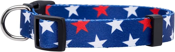 Native Pup American Flag Dog Collar- Red White and Blue- Patriotic Collars for 4th of July, USA- Adjustable Small, Medium, Large Breed Dogs (Large, Red & White Stars)
