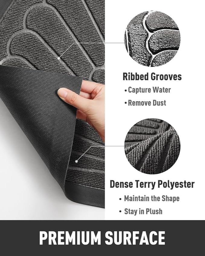 tchdio Door Mat Outdoor Indoor Entrance Doormat-Semicircular Durable Rubber Non Slip Front Door Mat for Outside Inside Entry Entryway Dirt Trapper WelcomeMat for Muddy Paws and Shoes-Grey 24”x36”