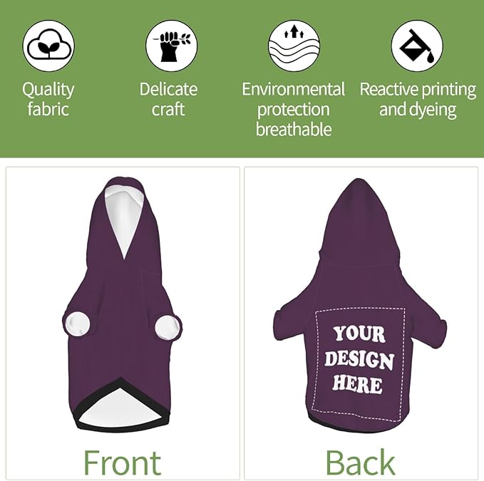 Personalized Chihuahua Dog Hoodie, Custom Pet Warm Sweatshirt Costume with Name Number Photo, Customize ID Clothes for Pupppy Kitten Dogs Cats, PlumPurple, M