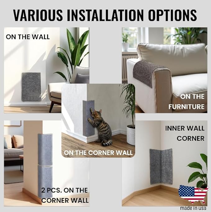 Wall Cat Scratcher & Corner Cat Scratcher – Indoor Scratching Post for Cats – Carpet Scratching Pad – Corner Scratchers for Indoor Cats – Wall Mounted Cat Mat