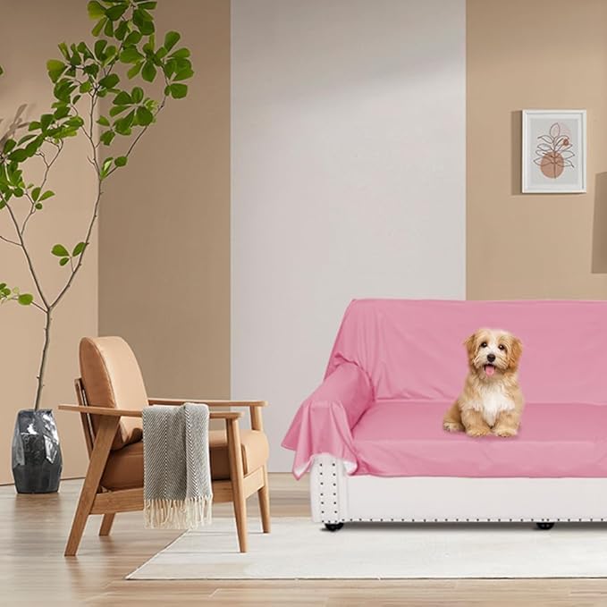DUJUIKE Waterproof Bed Cover for Dog and Cats,Pet Hair Resistant Bed Sheet Cover, Protective Bed Liner Cover with 100% Waterproof Breathable Thin Fabric (Pink, Super King 90 * 118 inch)