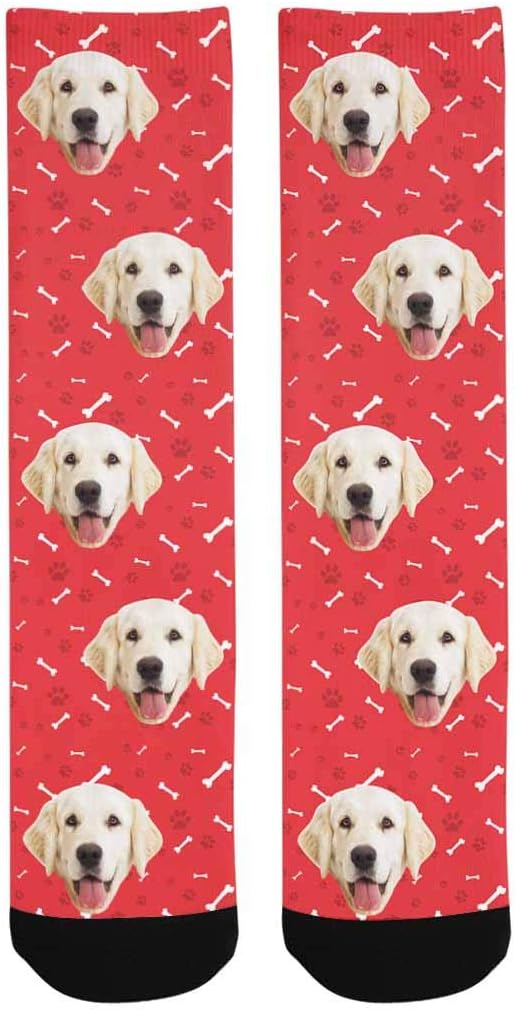 MyPupSocks Custom Personalized Photo Pet Face Socks, Cat and Dog Tracks Paws Bones Crew Socks with Picture for Men Women