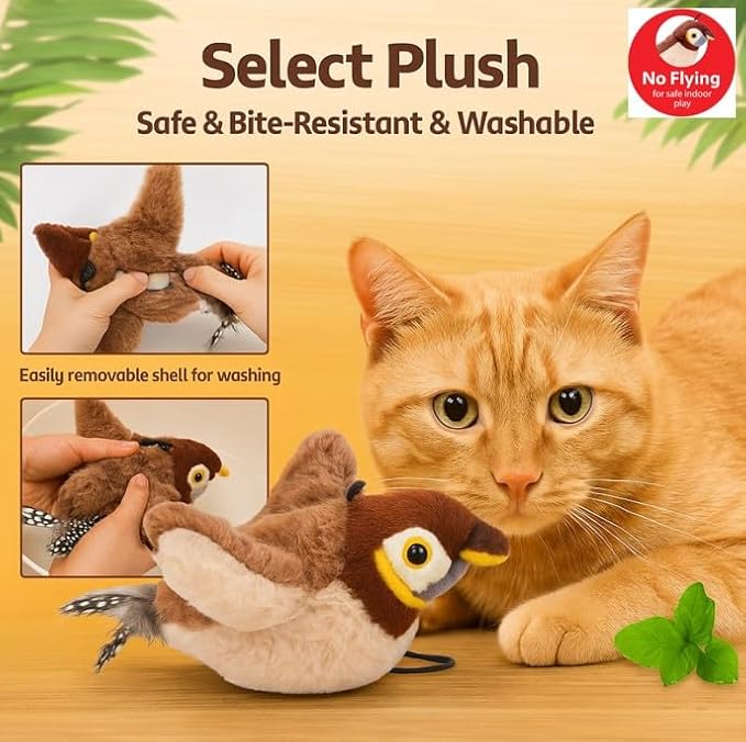 Flappy Flying Bird Cat Toy – Interactive Flapping & Chirping Bird Toy for Cats (Not Flying), Indoor Cat Toy for Exercise & Play, Durable Chew Toy for Bored Cats, Catnip Toy for Kitten or Small Dogs