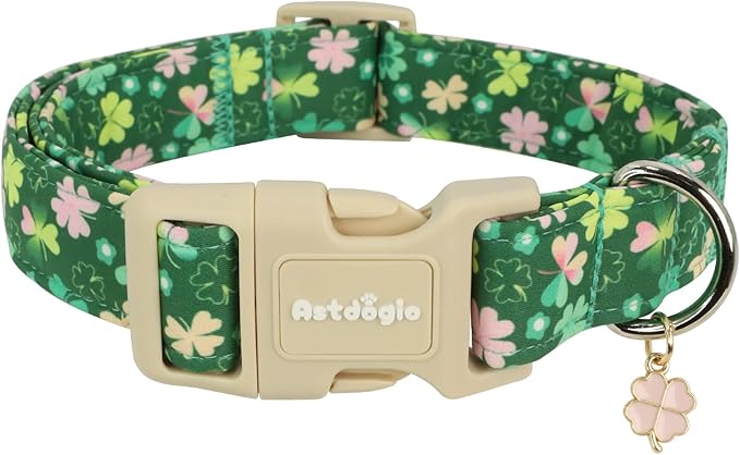 St. Patrick's Day Dog Collar,Green Clover Lucky Shamrock Puppy Collar,Adjustable Spring Cotton Collars Gifts for Small Medium Large Dogs,Dog Accessories L