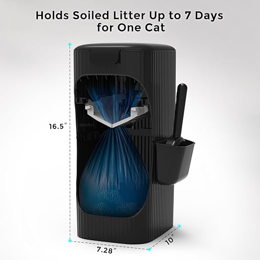 Cat Litter Trash Can for Odor Control, Hands-Free Patent Structure Litter Disposal System with 2 Refill Cartridge Dual-Color Bags Last Up to 36 Weeks