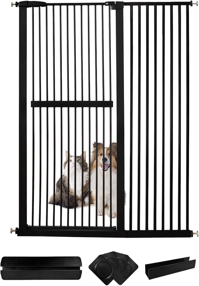 Lumizone Extra Tall Cat Gate 61.02" High Pressure Mounted Extra Wide 46.65"-50.78" (17Sizes) 1.37" Gap No Drilling Auto-Close Tall Pet Gate for Dogs (Black, 46.65"-50.78" W)