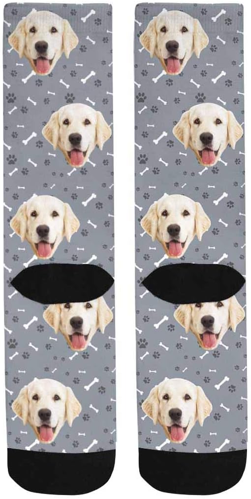 MyPupSocks Custom Personalized Photo Pet Face Socks, Cat and Dog Tracks Paws Bones Crew Socks with Picture for Men Women