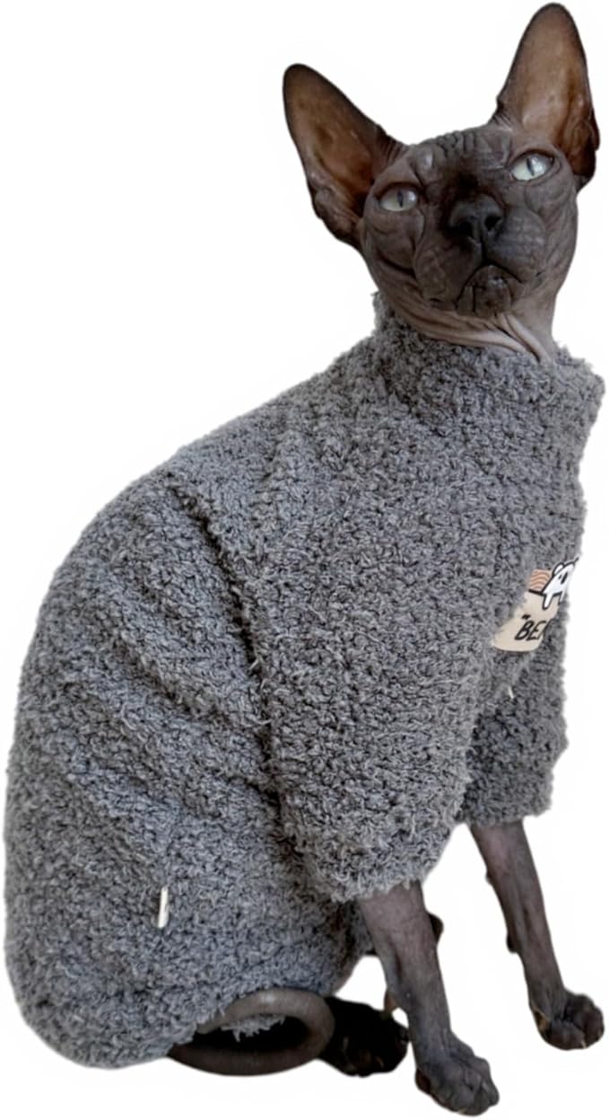 Sphynx Cat Clothes Hairless Cat Super Soft Warm Fleece T Shirt Elastic Winter Sweater Outfit, Pet Clothes for Sphynx Cat Coat for Cats and Small Dogs Apparel (Grey, X-Large)