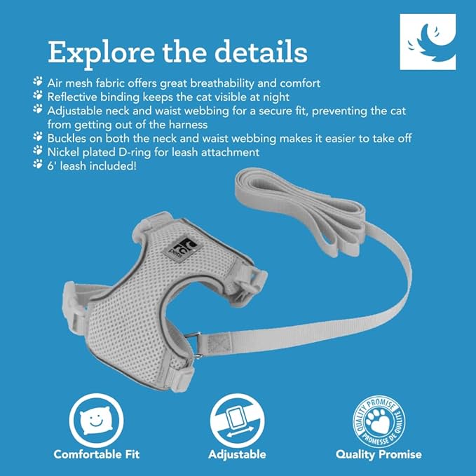 RC Pets Adventure Kitty Harness Includes Adjustable, Airmesh Fabric, 6' Leash and D-Ring Cat Walking Harness | Maldives, Small