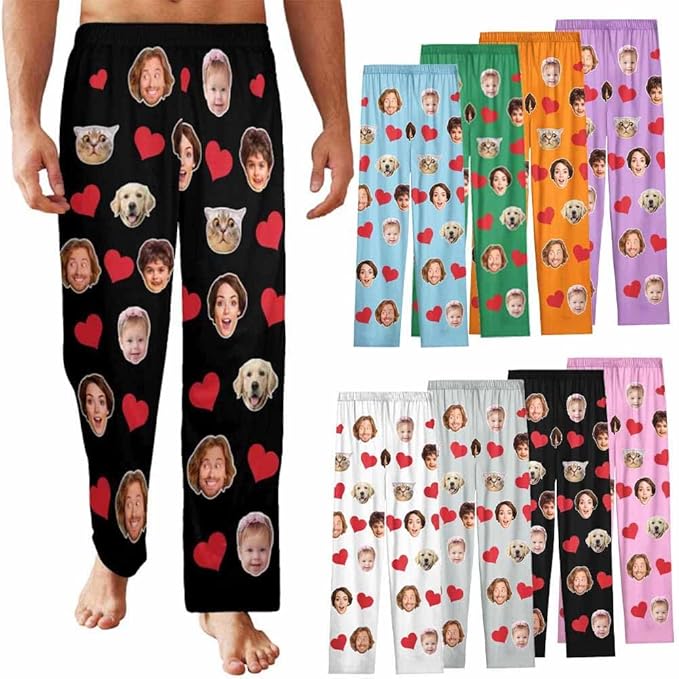 Custom Pajamas Pants with Photo for Men Women:Made in USA Personalized Pajama Trousers,Gifts for Wife Husband
