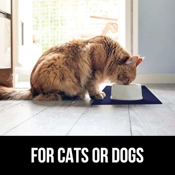 GORILLA GRIP 100% Waterproof Raised Edge BPA Free Silicone Pet Feeding Mat, Dog Cat Food Mats Contain Spills Protects Floors, Placemats for Cats and Dogs Water Bowl, Pets Accessories 32x24 Navy