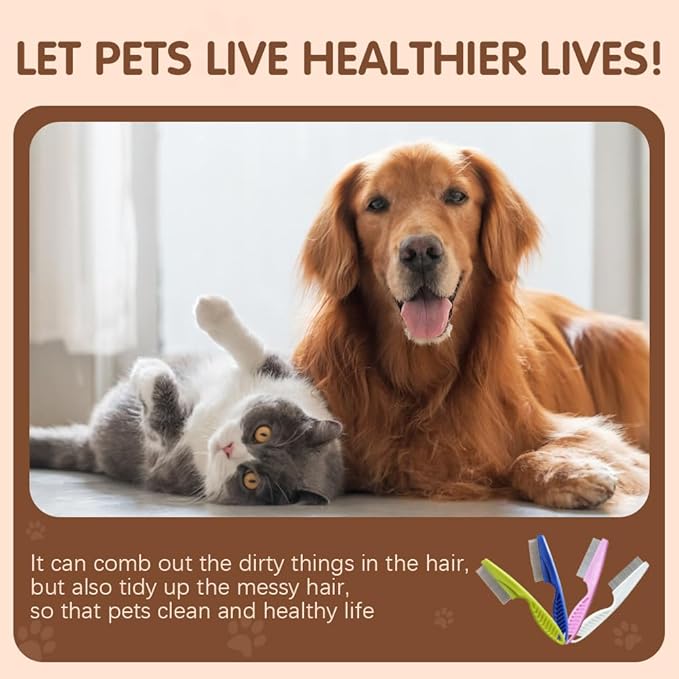 2 Pack Multifunctional Pet Comb, Upgrade Pet Grooming Brush Magic Tear Stain Removal Fine Tooth Stainless Massage Comb Kit for Puppies and Dogs (Yellow)