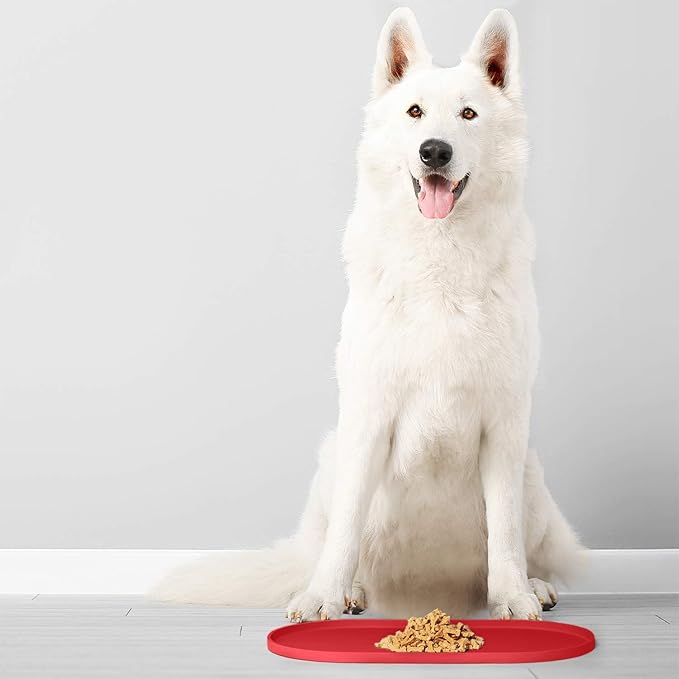 DogBuddy Dog Food Mat - Waterproof Dog Bowl Mat, Silicone Pet Mat for Food and Water Bowls, Nonslip Pet Feeding Mat with Edges, Dogs Food Mats for Floors, Puppy Supplies (Large, Red)