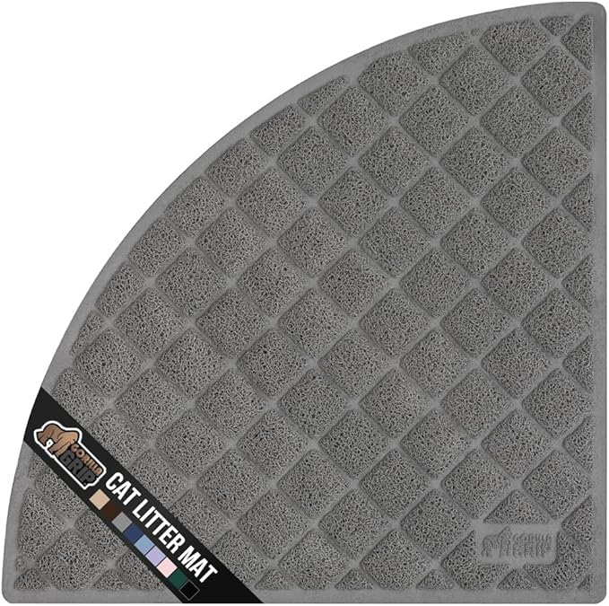 GORILLA GRIP Cat Litter Box Mat, 32x32, Water Resistant, US Designed Kitty Litter Trapping Mats, Easy to Clean, Scatter Control, Less Mess and Clean Floors, Kitten Supplies for Indoor Cats, Grey