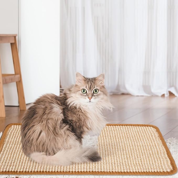 Cat Scratcher Mat,19.68 x 9.84 Inch Sisal Cat Scratching Pad Rug with Hook and Loop Sticky Cat Scratch Wall Mat Protect Carpet Sofa Floor Door